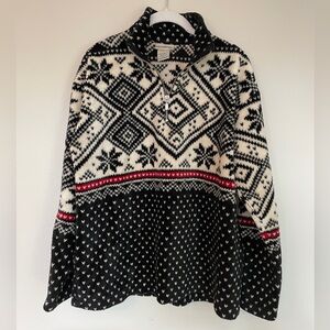 Fuzzy Black and White Quarter Zip Winter Sweater